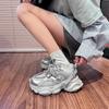 Paris Dad Shoes Women's 2025 Spring and Summer New Thick-soled Heightened Mesh Breathable and Lightweight Silver Casual Sports Shoes