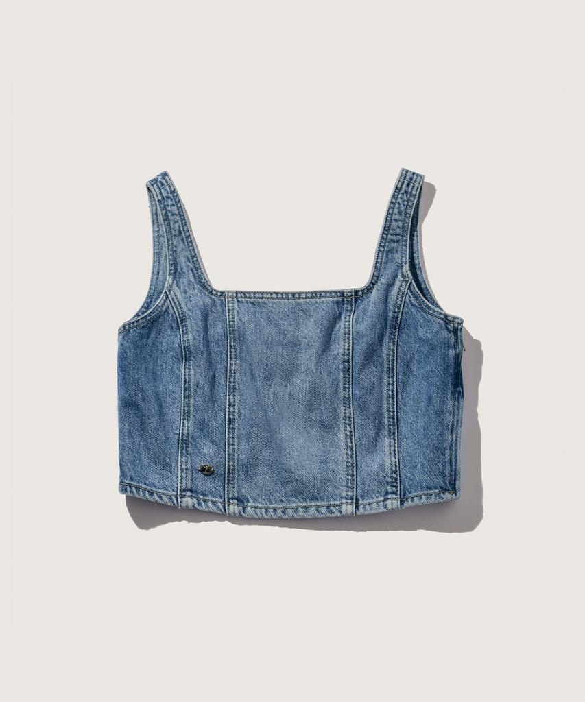 PLAC WOMEN Sleeveless Denim Crop Top T73 Mid Blue