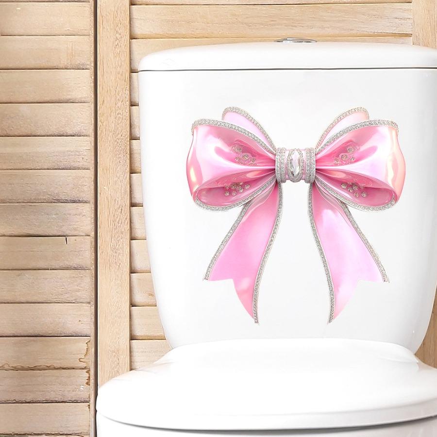 Pink Bow Toilet Stickers Featuring Glow-In-The-Dark Bows, Rhinestone Embellishments, And Luminous Designs