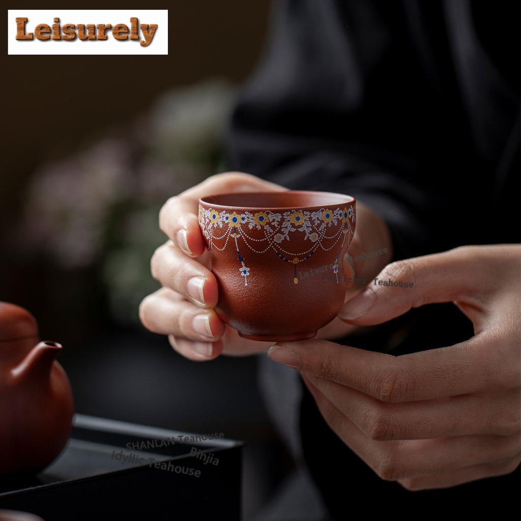61ml Purple Clay Vermilion Gourd Teacup Zen Tea Bowl Set of Cups Tea-tasting Fragrance Cup Chazhan Master Cups Cha Supplies