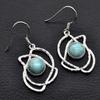 Round Shaped Natural Larimar (5.04 Cts) Solid 925 Sterling Silver Gemstone Dangling Earrings Jewelry For Women or Girls