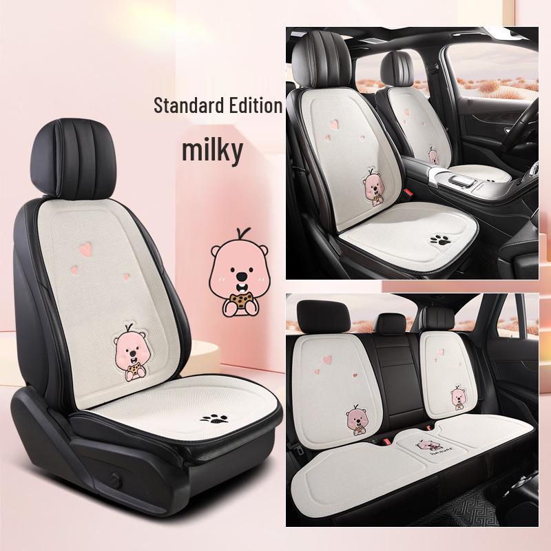 Beaver Cartoon Cotton Linen Car Seat Cushion for Hyundai Festa, Elantra, Tucson - All-Season Use.