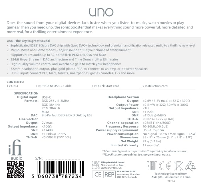 iFi Audio Uno PCM384/DSD256 Compatible Compact USB-DAC [Official Japanese Product]