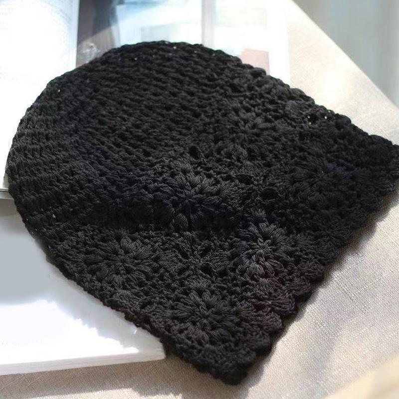 Women'S Solid Color Crochet Hollow Knitted Hat Summer  Vintage Beanie