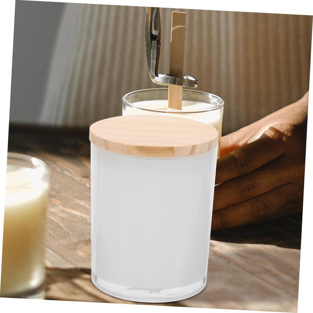 Portavelas de Cúpula de Cristal Alipis, Juego de 4 con Tapas de Madera (Acabado en Spray Blanco), para Velas Artesanales, Capacidad de 200 ml, Portavelas tipo Tea Light, Transparente