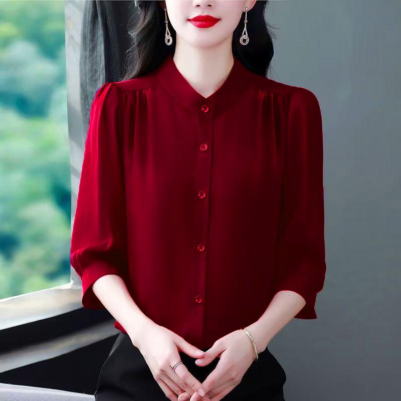 Elegantes Damenhemd mit Siebenarm und Unifarbe - Sommer/Herbst Locker sitzendes Oberteil Mamas Kollektion