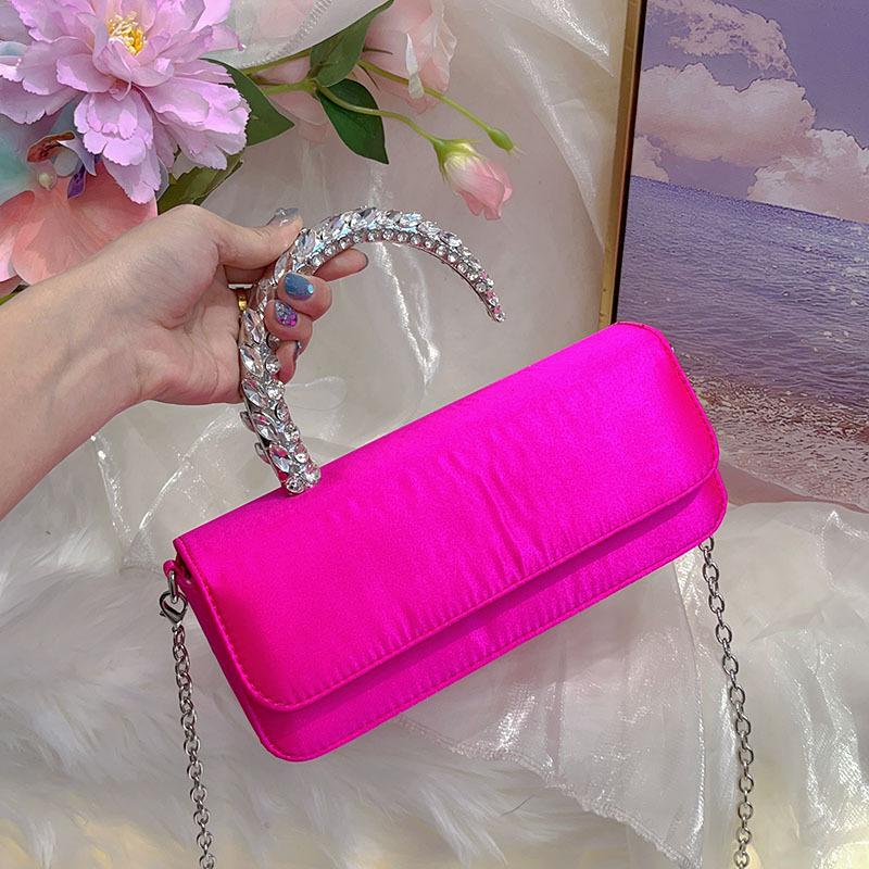 Luxury Crystal Handle Women Handbag Fashion Satin Silk Evening Bags for Women Diamond Shoulder Crossbody Bag Party Clutch Ladies