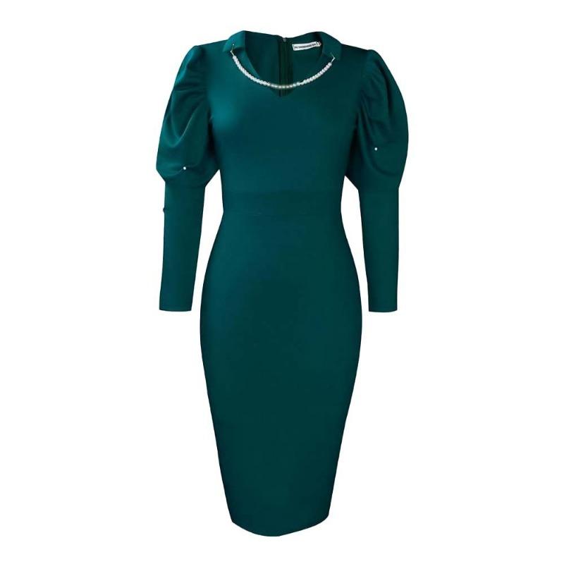 

Новое однотонное платье большого размера с бусинами, облегающее бедра, с жемчужным воротником S