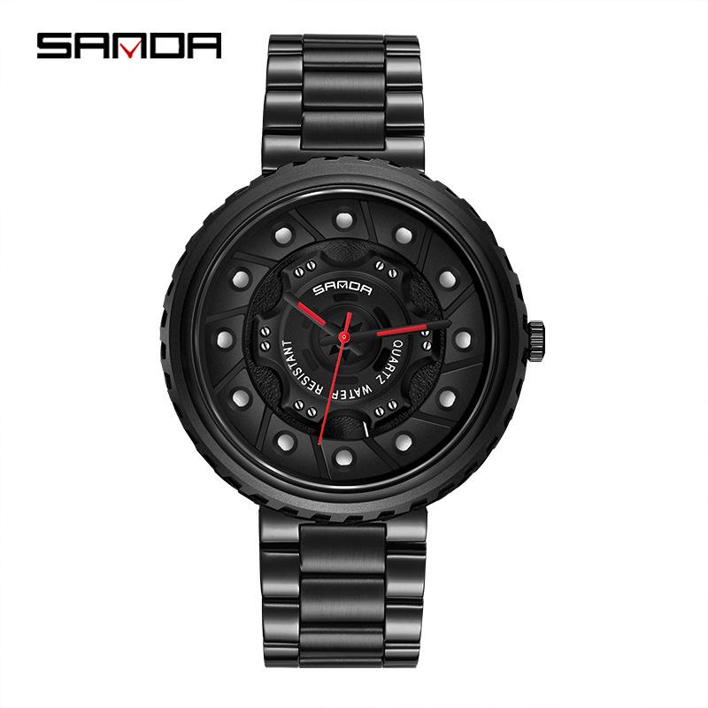 Sanda Men s Trendy Steel Band Hollow Dial Watch