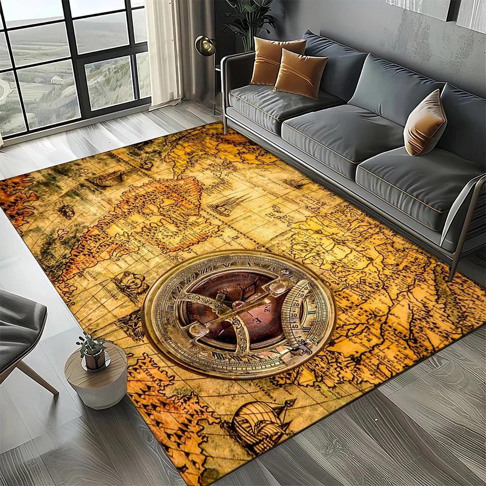 Retro Marine Nautical Chart Compass Carpet Rug for Home Living Room Bedroom Sofa Doormat Decor,Non-slip Floor Mat