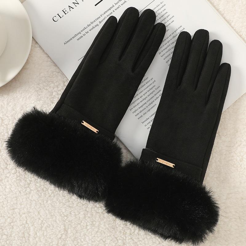 Warm Gloves Women'S German Plush Mouth Windproof And Cold-Proof Plush Outdoor Riding Driving Touch Screen Autumn And Winter Gloves