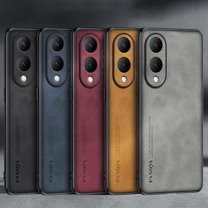 For Vivo Y17S Case Luxury PU Leather Phone Case For Vivo Y28 5G Back Cover Matte TPU Silicone Shockproof Full Protection Coque