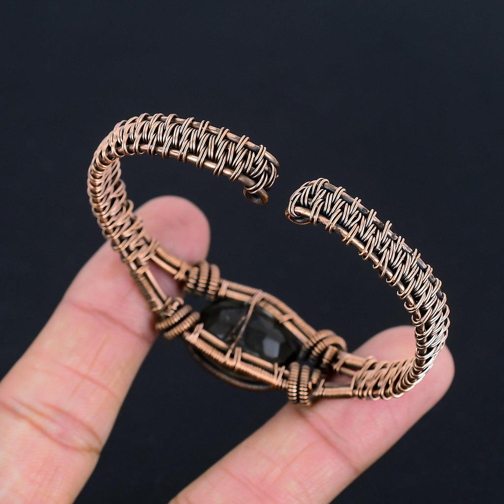 Smoky Topaz Jewelry, Handmade Gemstone Bracelet, 999 Copper Wire Wrapped Bracelet Antique Jewelry, For Engagement Gift