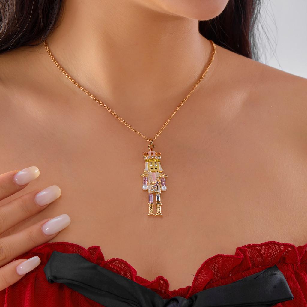 

Christmas Nutcracker Alloy Earrings And Necklace Set With Festive Bells For Holiday Party Wear Pink Necklace