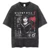 T-shirt in Cotone Oversize Grafica Silent Hill F Uomo Donna Vintage Lavata Casual Manica Corta Streetwear Horror Gioco Magliette