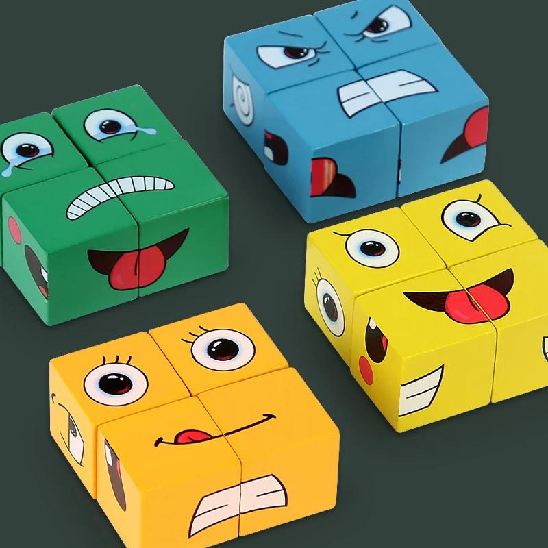 Kids Educational Toys Emotion Change Blocks Expressions Puzzles Children Cube Games Early Learning Montessori Geometry Face