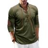 Herren Vintage Outdoor Sport Langarm Oberteil zum Schnüren Stehkragen Hemd