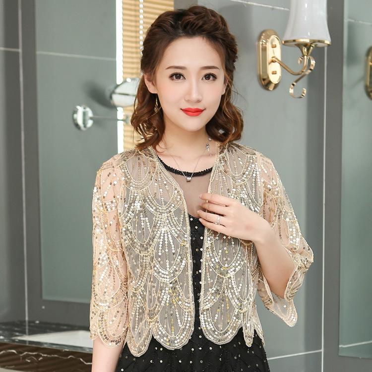 Trendy European & American Mid-Sleeve Sequin Beaded Shawl Jacket for Women