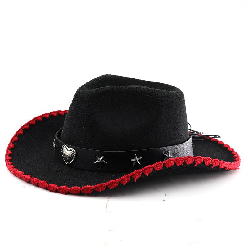 Couples Curled Edge Cowboy Hat Fashion Star Decoration Prairie Knight Hat Ball Party Versatile Top Hat