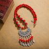 Bohemia Ethnic Style Natural Stone Turquoises Necklace Alloy Pendant Metal Feather Tassel Necklace Zircon Accessories Female