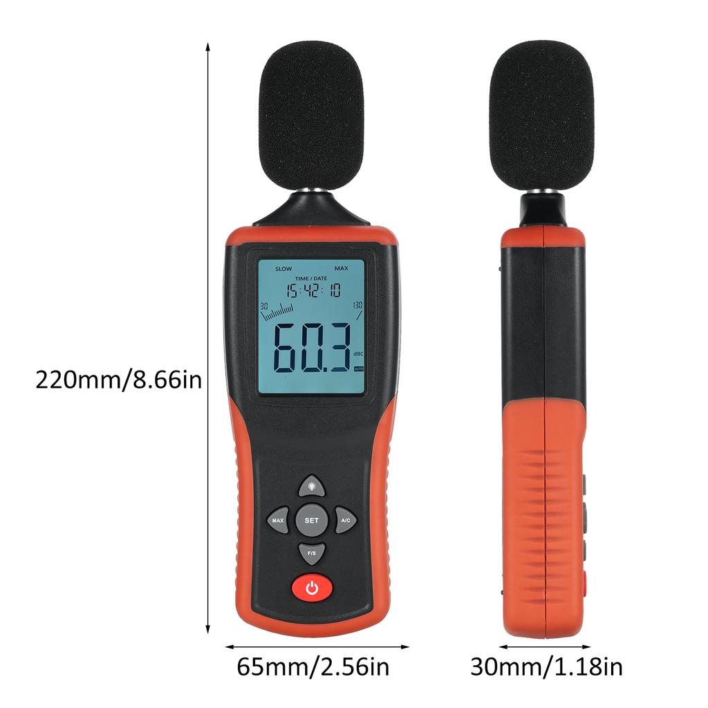 Decibel Meter Digital Sound Level Meter with Backlight LCD Display Portable SPL Meter with A C Weighted Range 30dB to