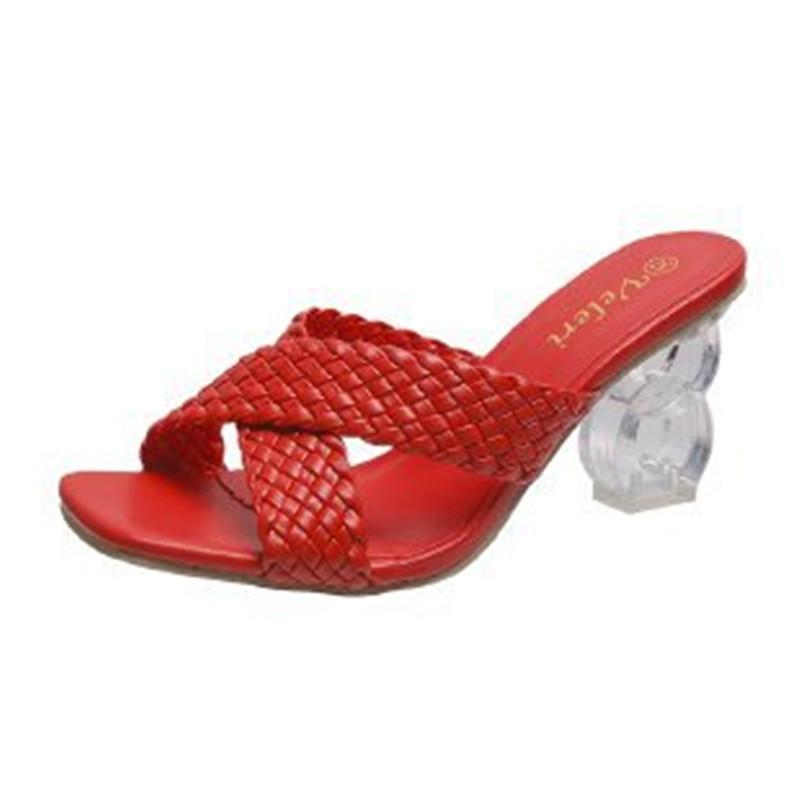 Fashion Women Slides High Heels Mules Fetish Summer Slip On Toe Sandals Low Heels Slippers Prom Stripper Sandles Shoes Plus Size 35-43