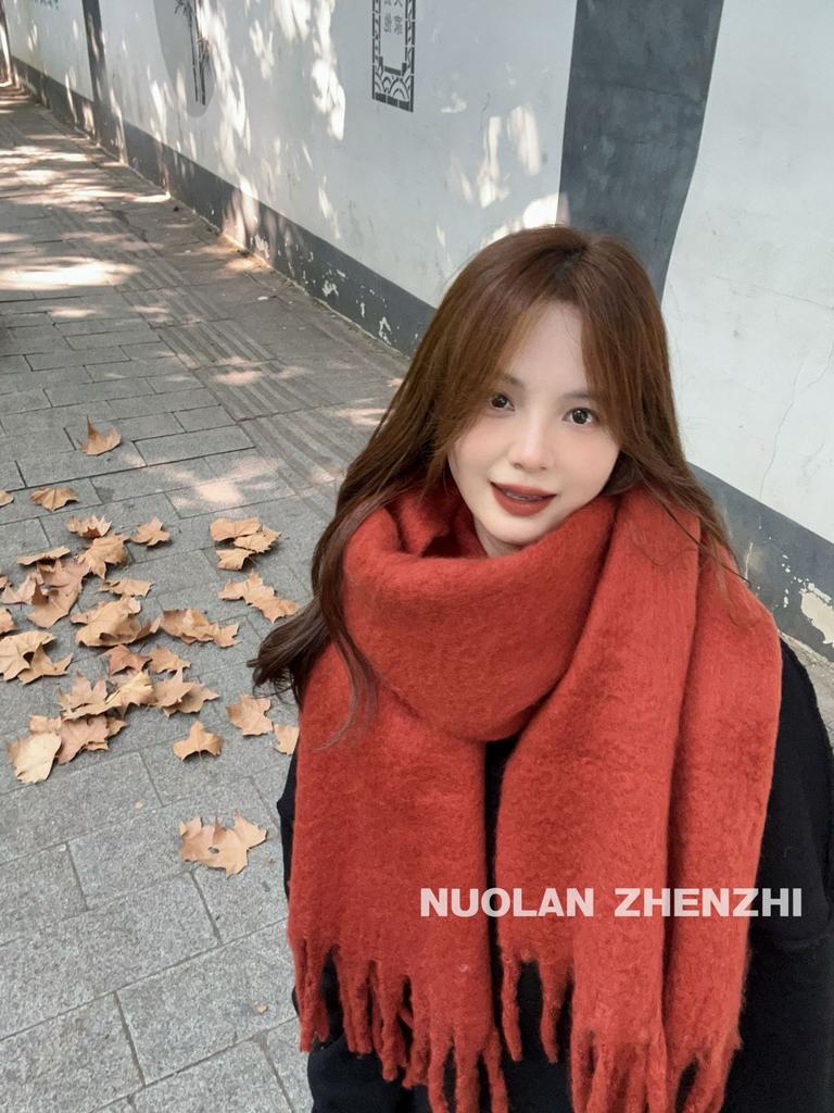 Korean Solid Color Versatile Imitation Cashmere Scarf Female Winter Student Warm Thickened Scarf Popular Scarf Collection Wholesale