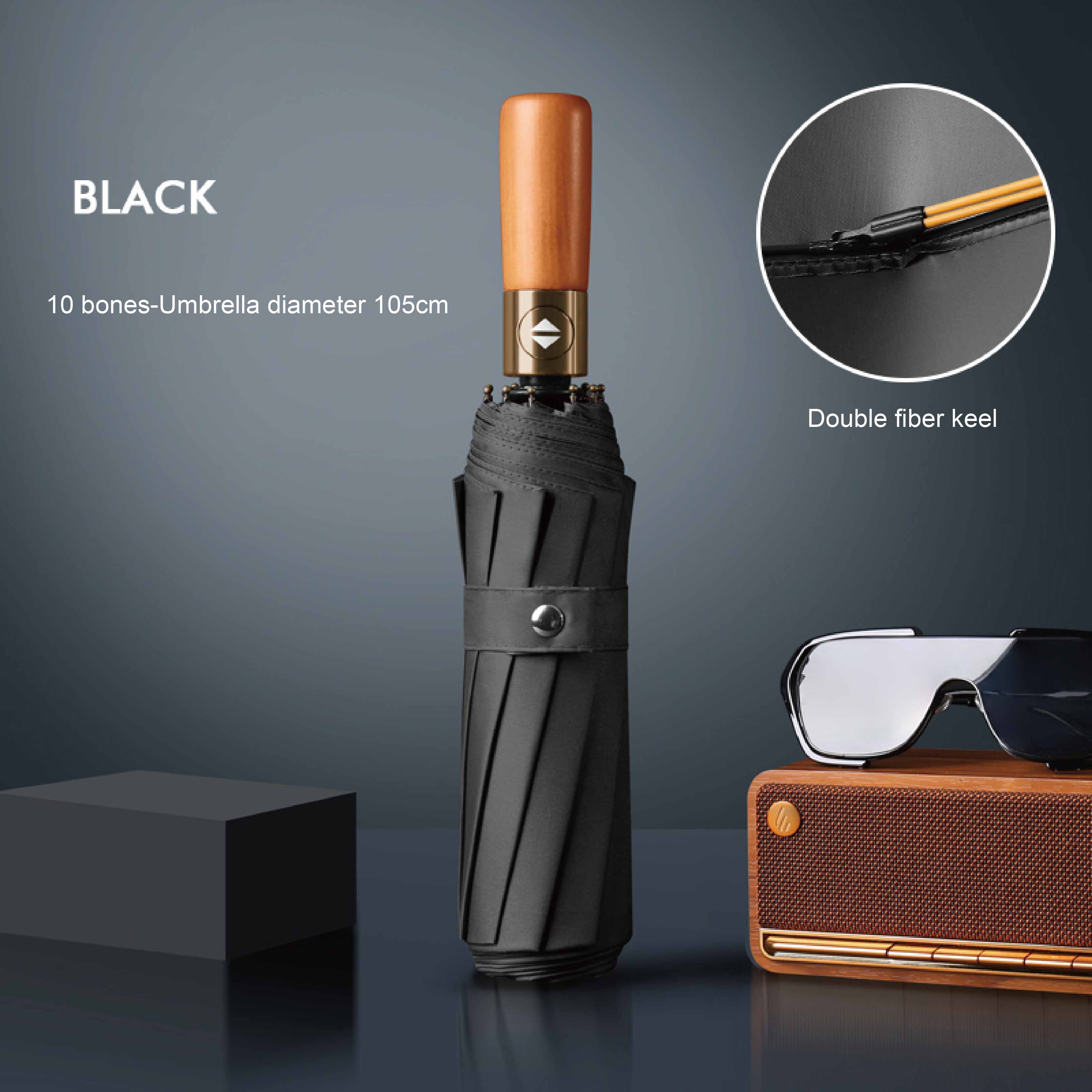 

24 спицы Ретро Зонт-автомат с ручкой из массива дерева Защита от солнца и ультрафиолета Складной солнцезащитный зонт для мужчин и женщин full-fiber&12K чёрный