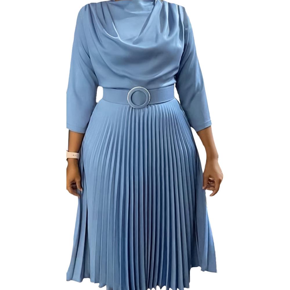 2025 Women's Plus Size Solid Color Pleated African Fashion Dress