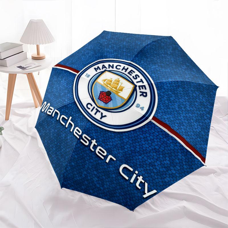 Man City pattern, automatic folding umbrella, portable and foldable design, 8 ribs, a Christmas or birthday gift.