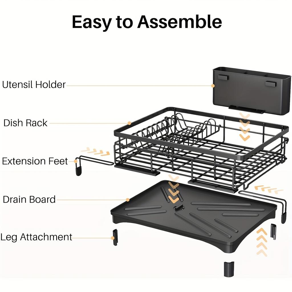 Expandable 2-in-1 Dishware Drain Rac-Space Saving,Rust Proof Metal Dishware Drain Rack with Pot Slot,Dish Rack and Drain Board, Kitchen Sink Finishing