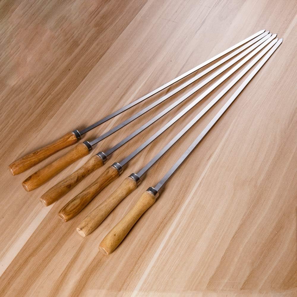 IMEEA BBQ Skewers, Stainless Steel Skewers with Wooden Handles, 42cm, Set of 6, for Camping and Outdoors