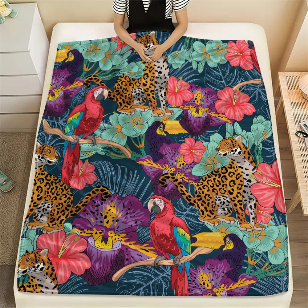1Pc Jungle Leopard Print Flannel Blanket, High Quality Comfortable for All Seasons, Home Decor, Warmth and Comfort, Perfect for Christmas Gifts