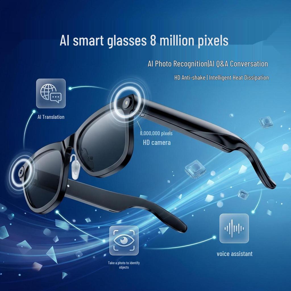 Smart AI Bluetooth Glasses: Camera, Photo Translation, Object Recognition, Calls & Music