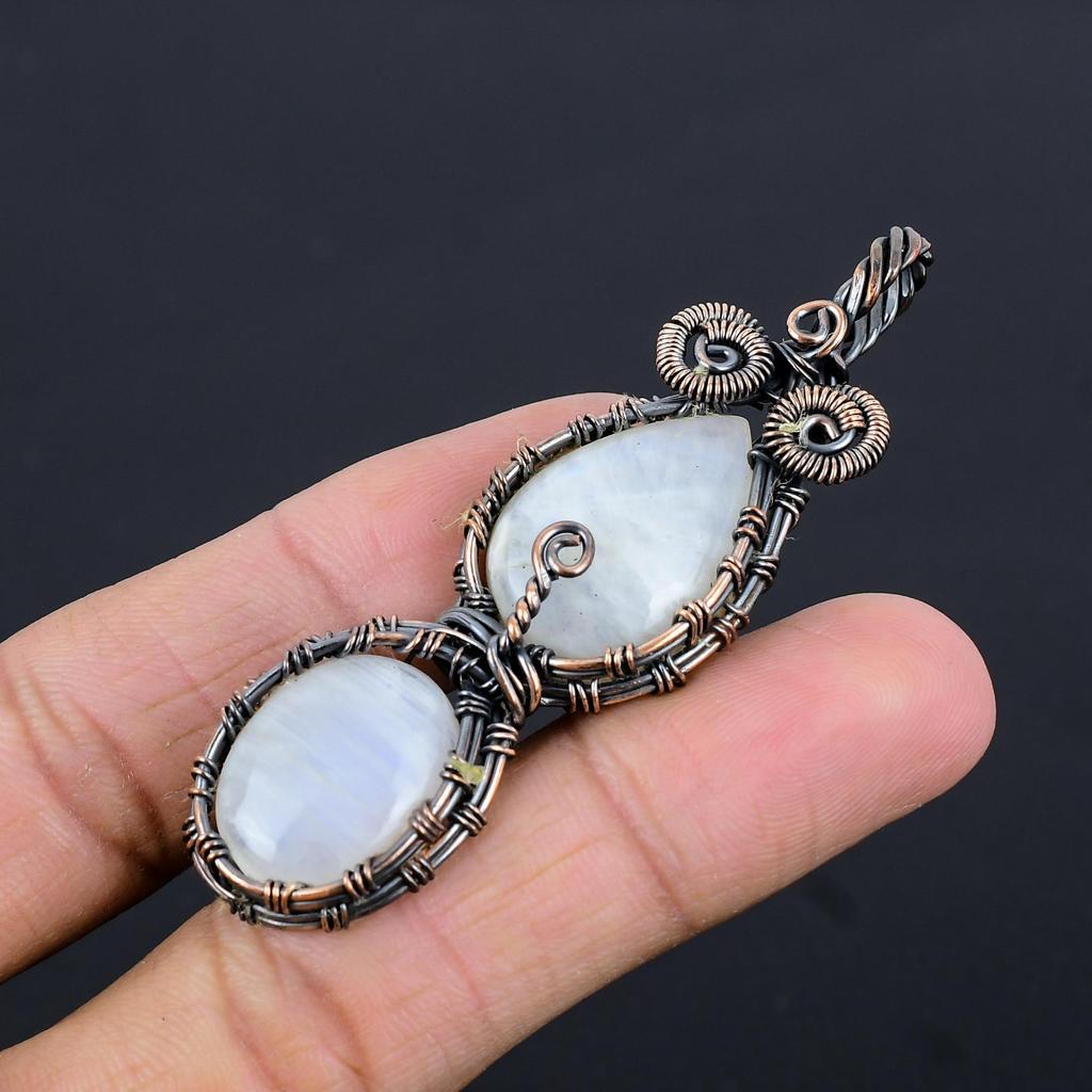 Moonstone 999 Copper Wire Wrapped Pendant, Handmade Gemstone Pendant, Gift For Mom Antique Jewelry