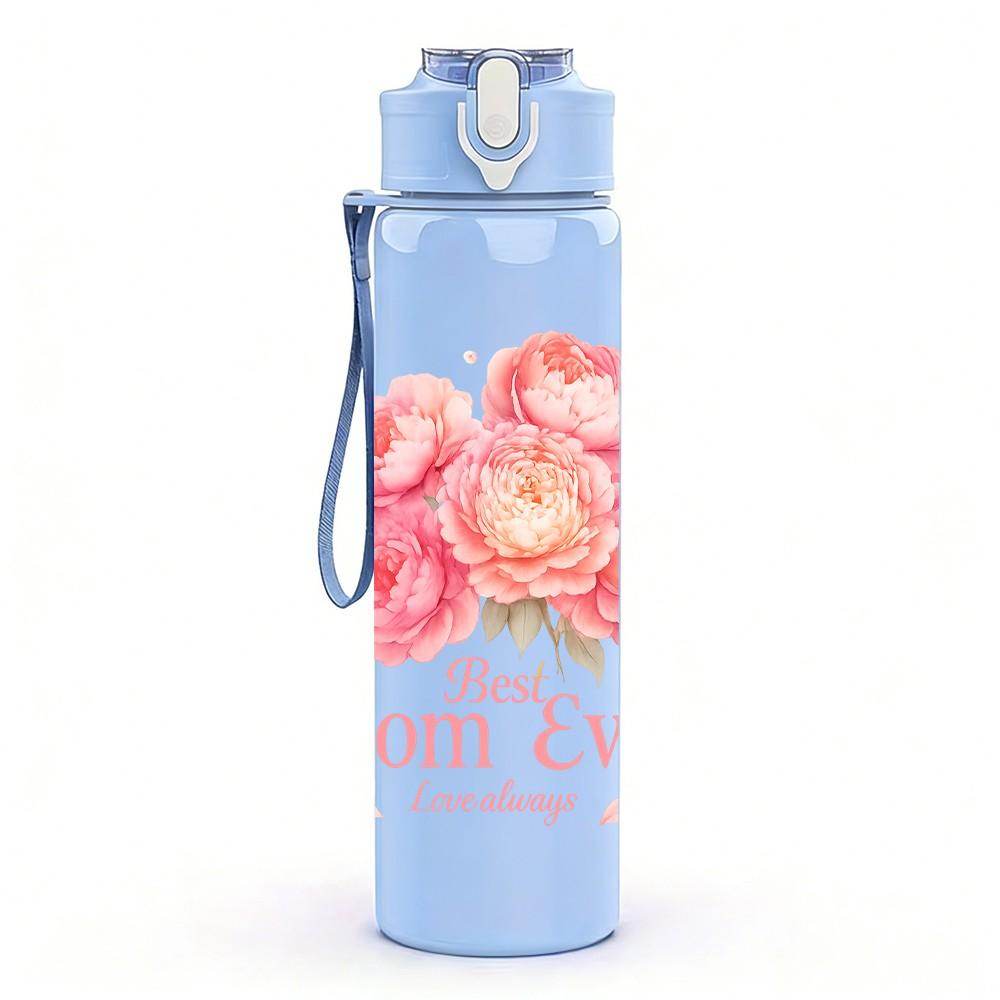 1PC Mom Rose Floral Pattern 750ml Color Plastic Sports Water Bottle Leakproof Flip Straw Lid Suitable for Sports Office Home Use