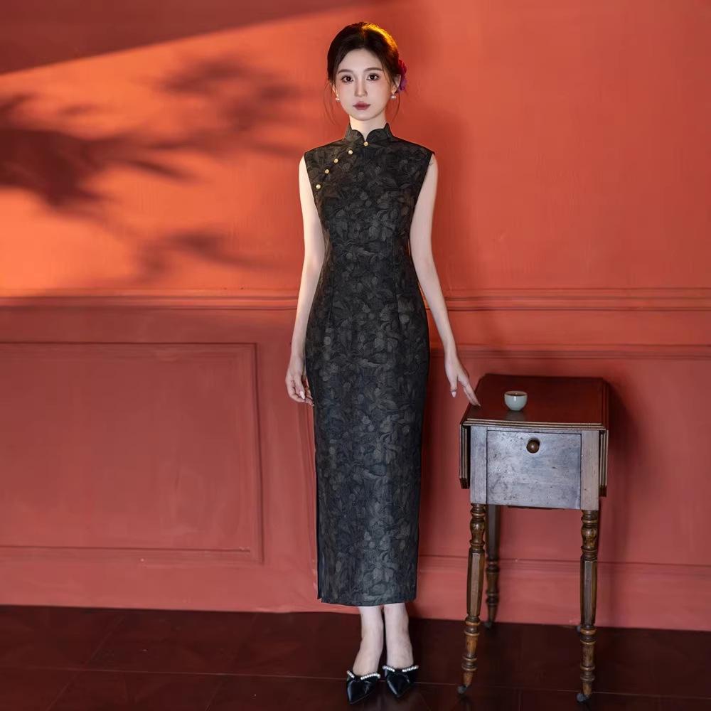 Retro Old Shanghai Style New Chinese Cheongsam 1011 Sleeveless New Temperament Black Daily Improvement Young Dress