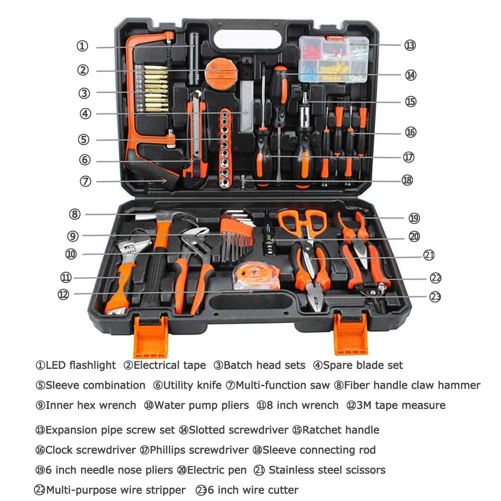 102pcs Household Woodworking Tool Set, Hardware Combo Toolbox Electrician Woodworking Repair Manual Tool Kit China Mainland
