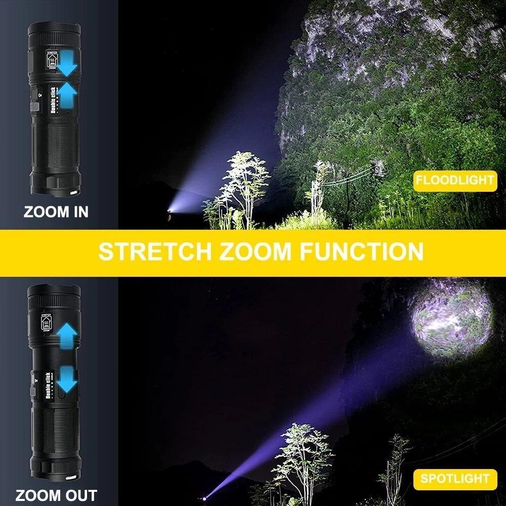 Superhelle LED-Taschenlampe, wiederaufladbar, Typ C, 9000 mAh, XPH90 COB-Taschenlampe mit Digitalanzeige für den Außenbereich