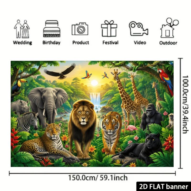 1Pcs Tropical Jungle Wildlife Waterfall Sunrise Decoration Background Nature Backdrop Decorations For Photo Studio Booth Party