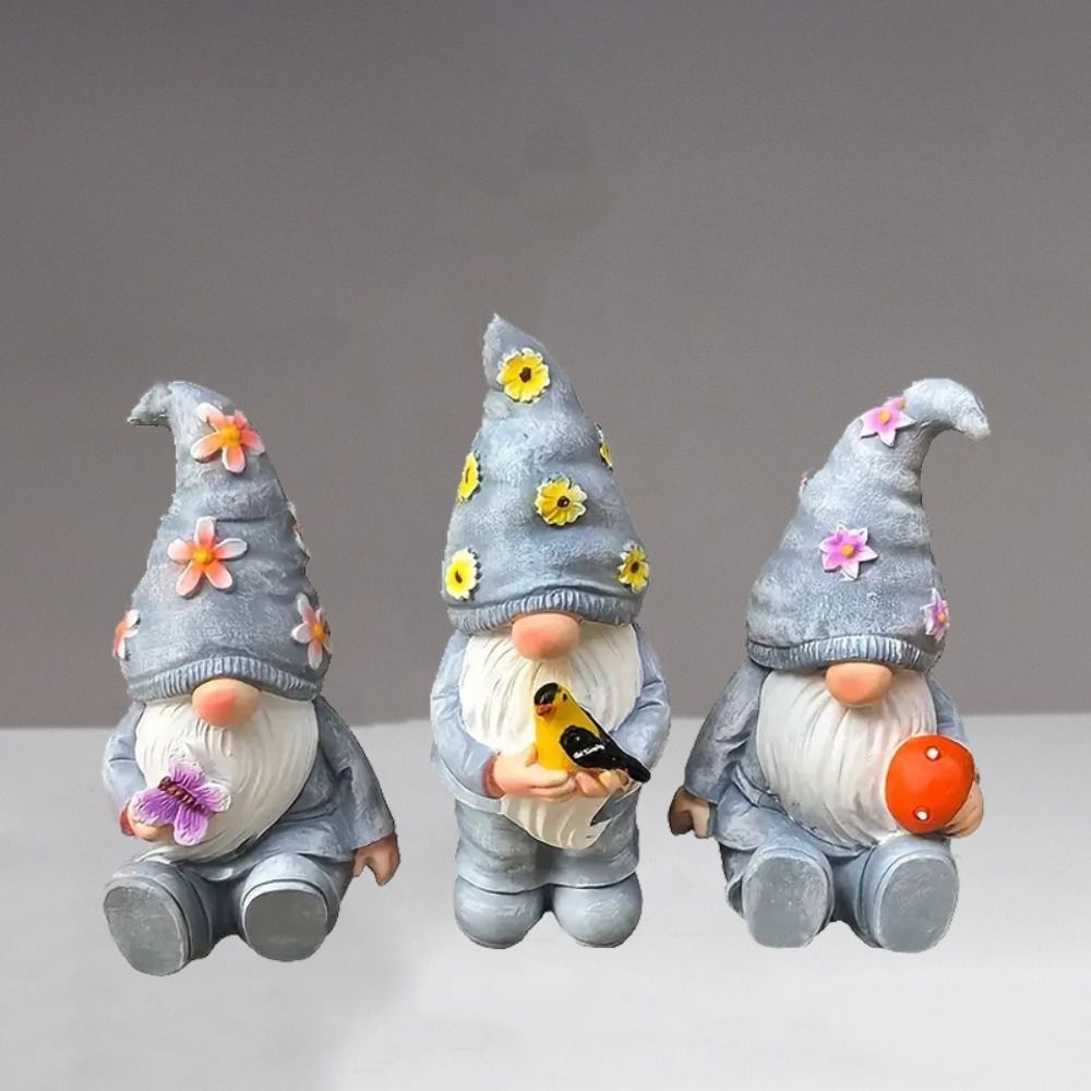 

3pcs Funny Gnome Figurine Resin Garden Miniature Sculpture White Bearded Dwarf Statue Courtyard 3 Pcs