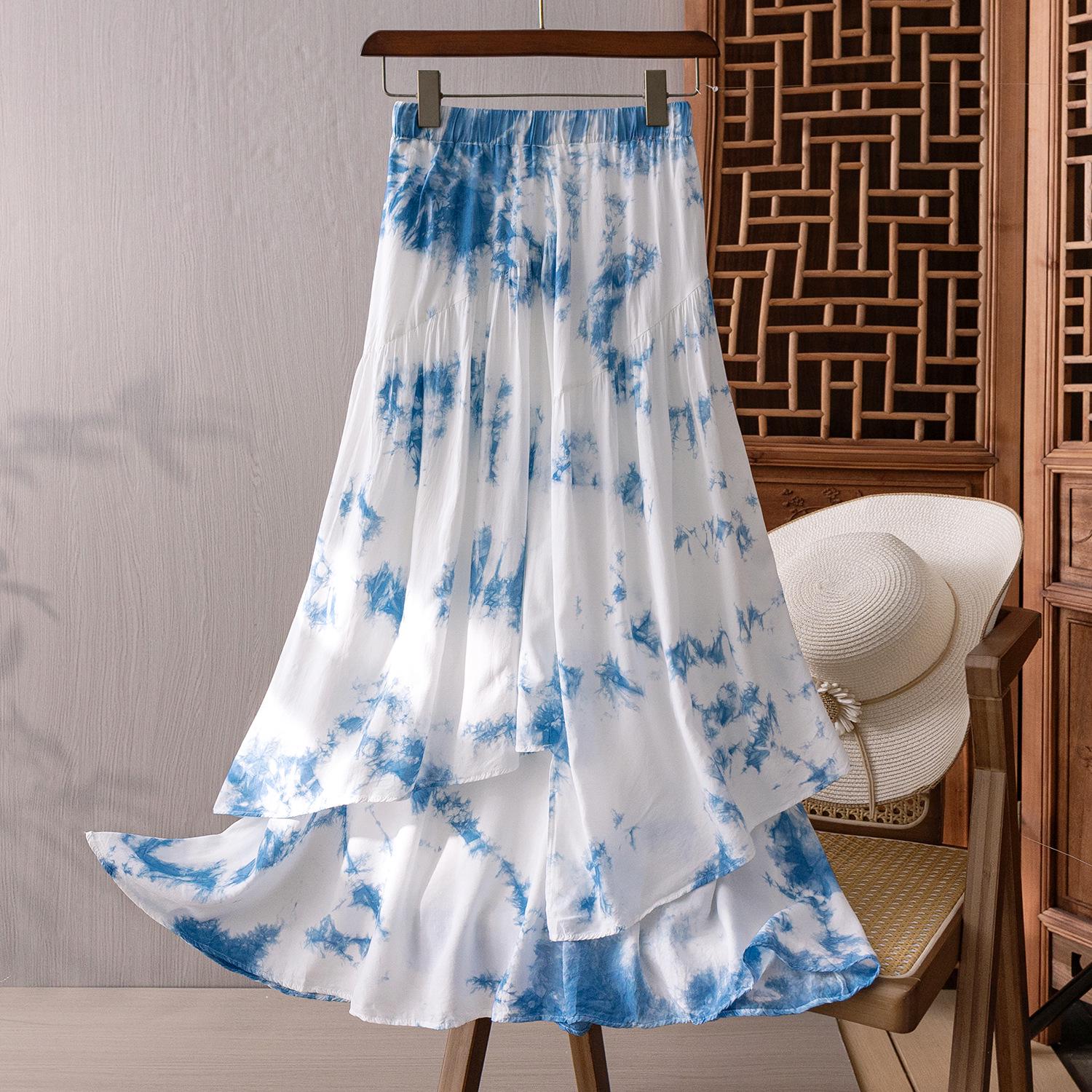Yunnan Handmade Summer Korean-Style Women s Irregular Slimming Cotton Skirt Small