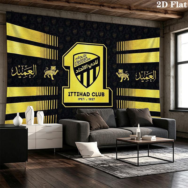 1ttihad Club Wall Tapestry Aesthetic Wall Hanging Printed Fabric Blanket Decorative Tapestries for Bedroom Living Room Home Decor