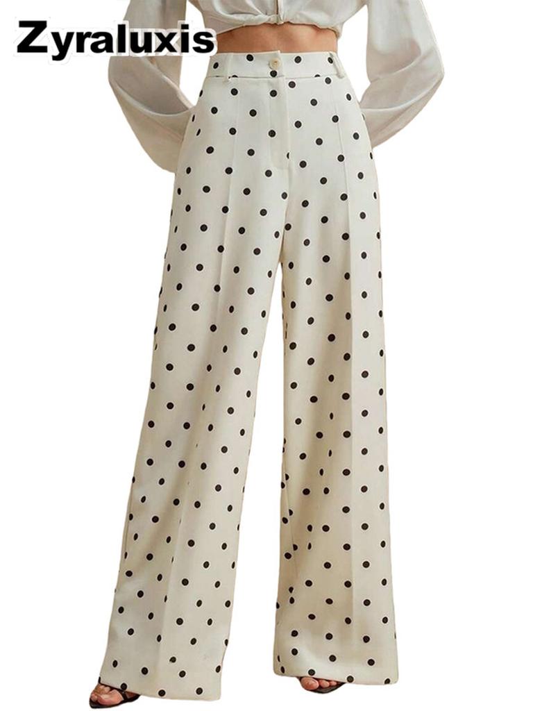 Wide Leg Pants for Women - Dot Casual High Waist Trousers