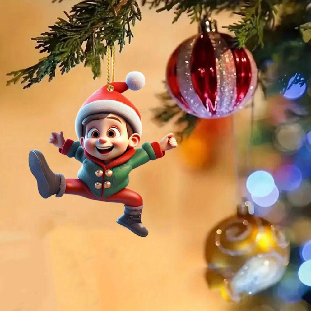 

6pcs/set 2D Xmas Hanging Ornament Cartoon Rearview Mirrors Pendant Dwarf Hanging Pendant New Year 6pcs/set