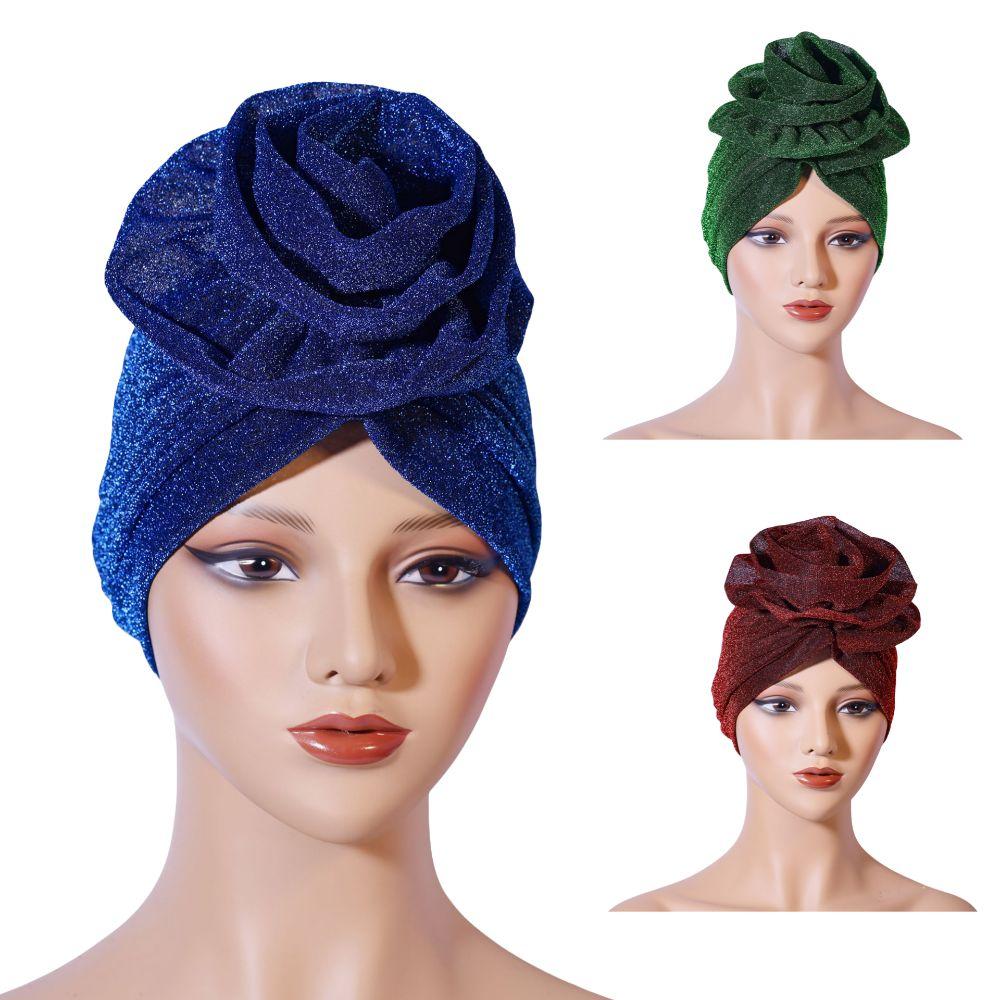 Headwear African Turban Caps Raw Silk Bonnet Elegant Head Wraps Party Headgear