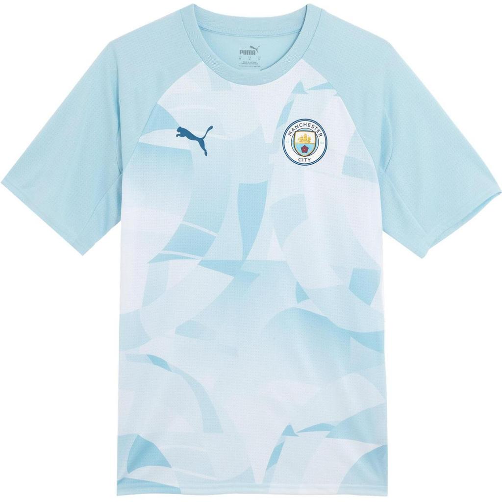 PUMA MCFC Prematch Ribbed Crew Neck Short Sleeve Printed Dopamine T-Shirt Men Tops Silver-Grey Lake-Blue 774370-01