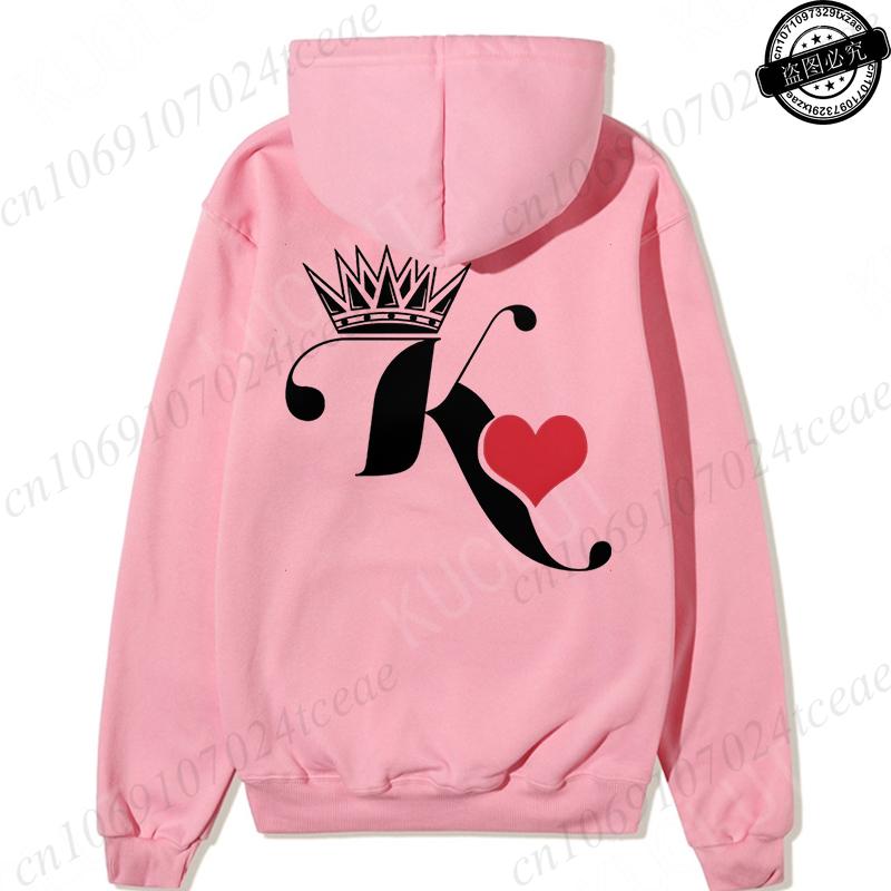 Couple Hoodies Valentines Day Matching Outfits King and Queen Printed Couple Hoodies Boyfriend Girlfriend Fleece Sweatshirts Top