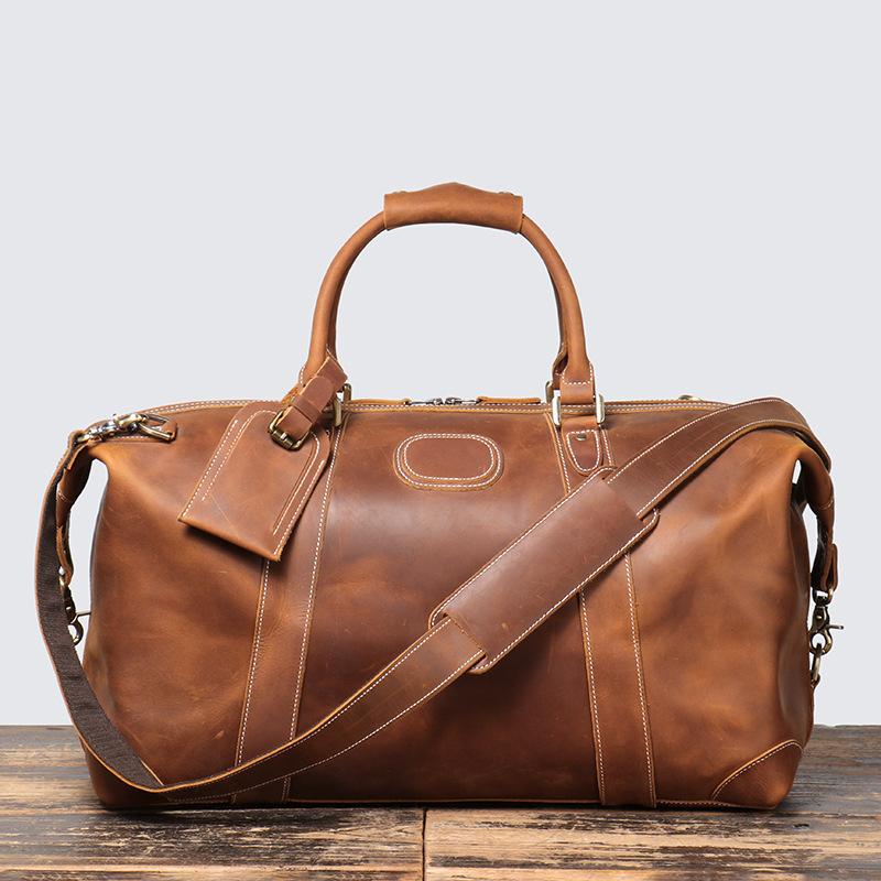 Men S Retro Leather Travel Bag Crazy Horse Leather Shoulder Crossbody Handbag Cowhide Duffel Bag