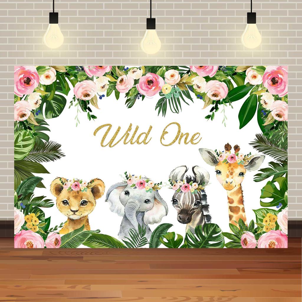 Safari Wild One Birthday Photography Backdrop Jungle Animals 1st Birthday Party Newborn Baby Room Wall Gifts Custom Background